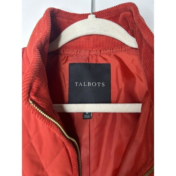 Talbots Woman Quilted Vest Red Orange Pockets Casual Full Zip Size Medium - Picture 4 of 9